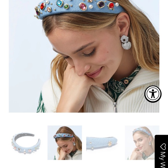 lele sadoughi headband LIGHT DENIM GEM BEZEL DENIM ALICE HEADBAND